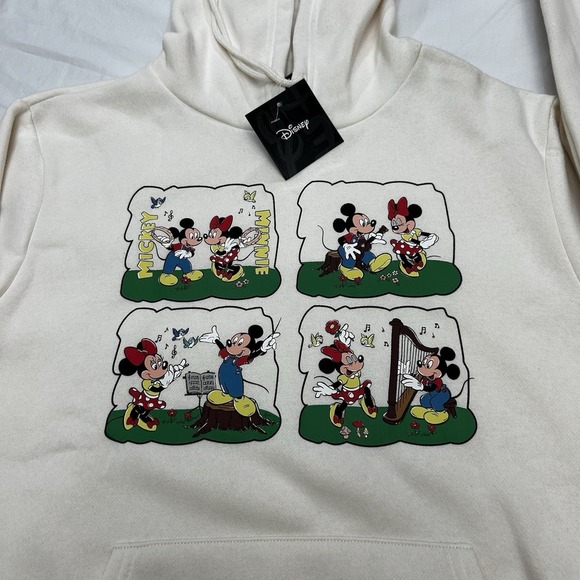 Disney Mickey & Minnie Music NotesGraphic Hoodie Sweatshirt Unisex Medium Cream - Picture 2 of 9